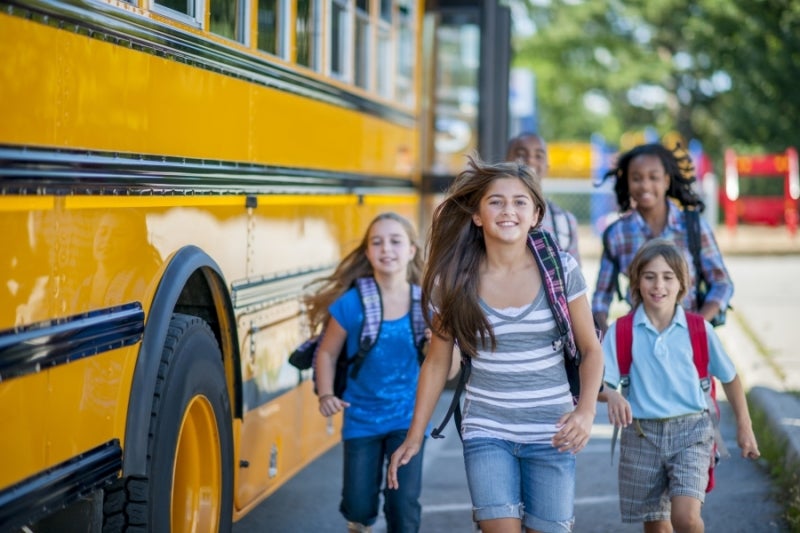 Children departing schoolbus