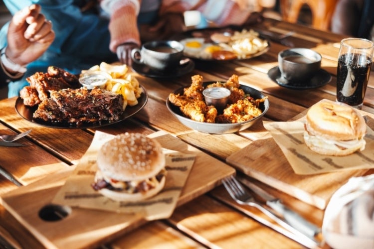 A table filled with ultra-processed foods